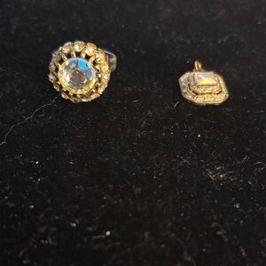 Hollycraft Aurora Crystal Halo Gold Ring - Iridescent Gold Tone and Pendant